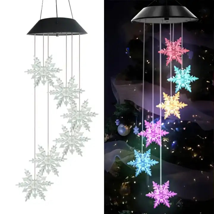 Hardoll Solar Powered Decorative Hanging Windchimes Light Snowflake Shaped Multicolor Waterproof Outdoor Home Garden Yard