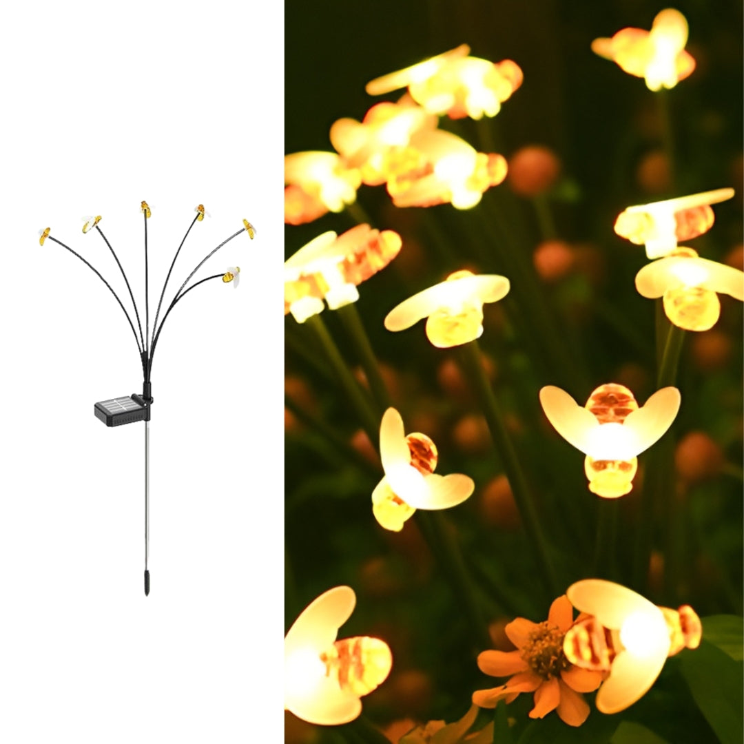 Hardoll Solar Lights Outdoor 6 LED Honey Bee Lamp for Home Garden Waterproof Decoration (Warm White-Pack of 1)