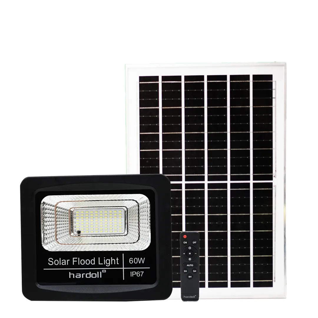 Hardoll Solar Flood Light 60W with Remote Control Cool White 5M Wire Length Replaceable Battery & Waterproof Solar Outdoor Home Garden Light)