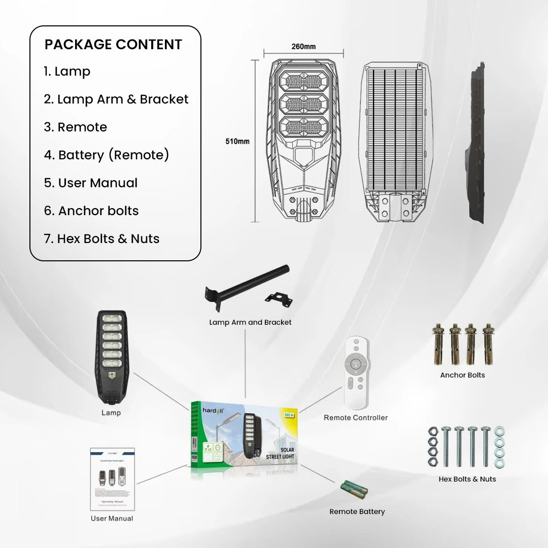 Hardoll 300W ABS Solar Street Light Outdoor LED Waterproof Lamp with Motion Sensor – Solar Light Outdoor, Solar Street Light Outdoor Waterproof for Home & Garden