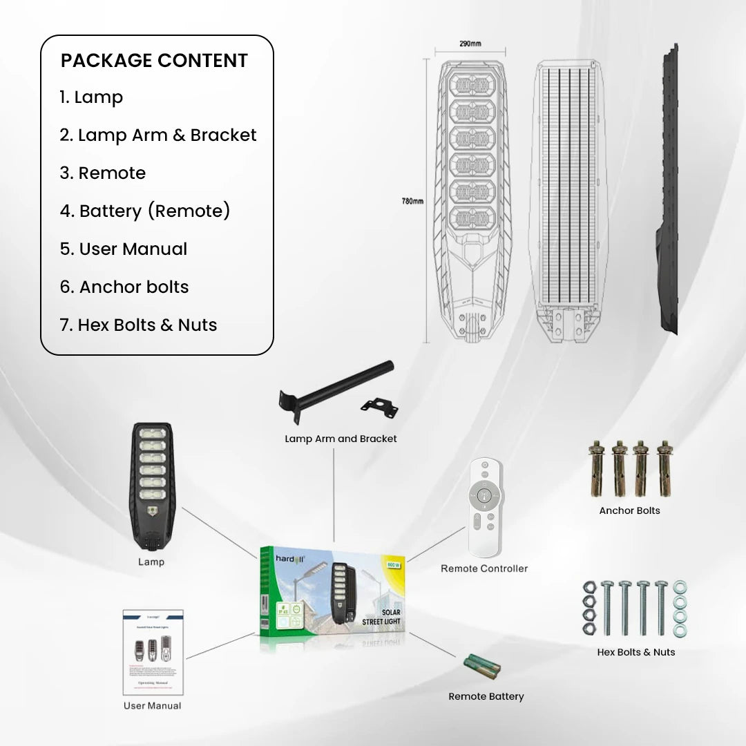 Hardoll 600W All in One Solar Street Light LED Outdoor Waterproof Lamp for Home Garden (ABS-Pack of 1) (Refurbished)