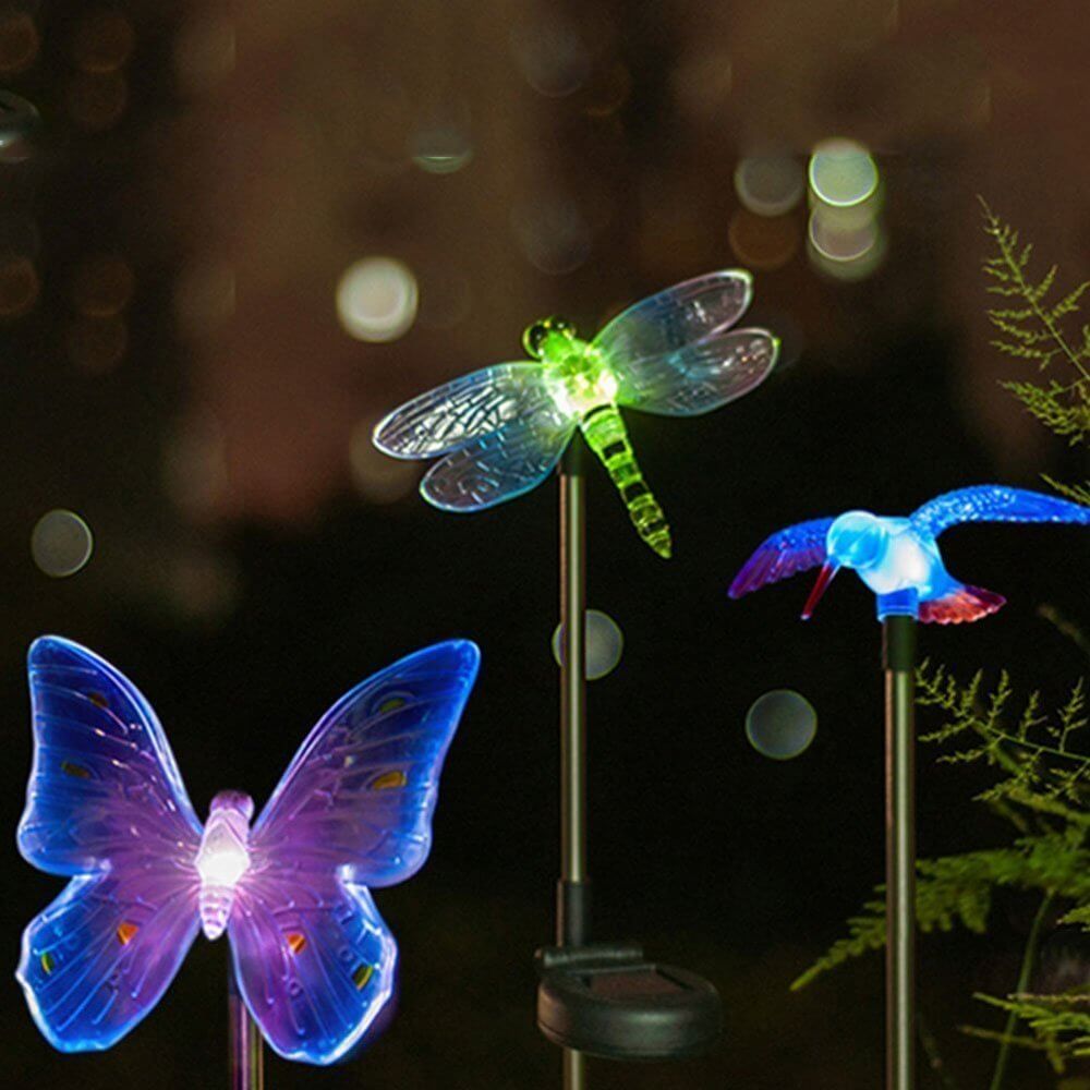 Hardoll Solar Lights For Home Garden Outdoor Stake Bird Lamp (Pack of 3, RGB) Refurbished
