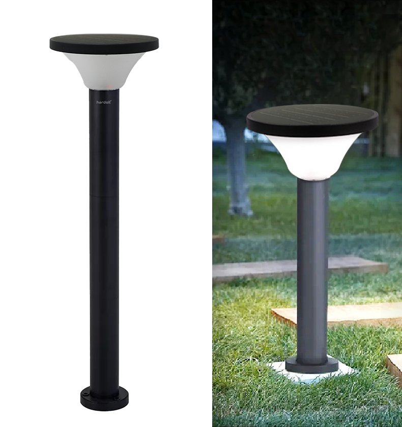 Hardoll 15W Solar Pillar Lights for Outdoor Home Garden Waterproof Wall Gate Post Lamp with Pole(Round Shape-Pack of 1) - Hardoll