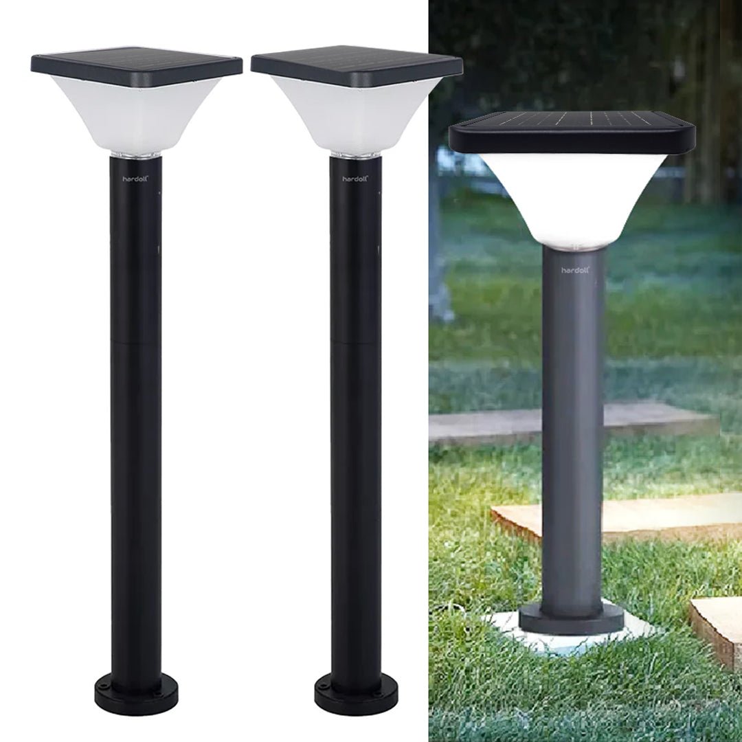 Hardoll 15W Solar Pillar Lights for Outdoor Home Garden Waterproof Wall Gate Post Lamp with Pole(Square Shape-Pack of 1) - Hardoll