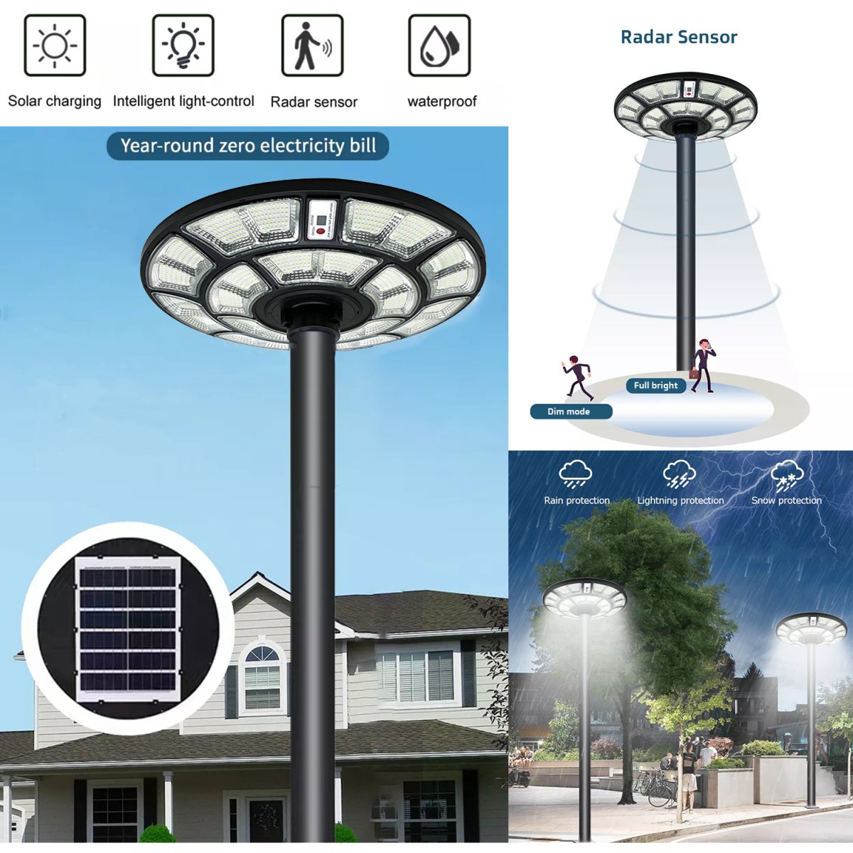 Hardoll 500W Solar UFO Light for Home Garden LED Lamp Waterproof Outdoor Lantern Lamp(Cool White)(Pole not Included) (Refurbished) - Hardoll