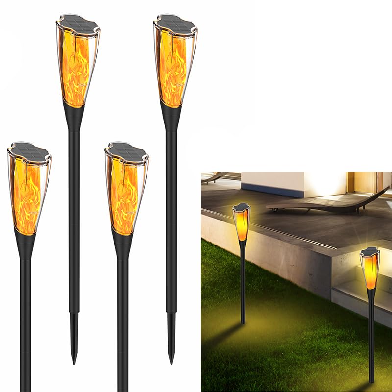 Hardoll Solar 12 LED Flickering Mashaal Flame Light Self Locking Key Switch Garden Outdoor Pathway Light Waterproof Lamp (Pack of 1) - Hardoll