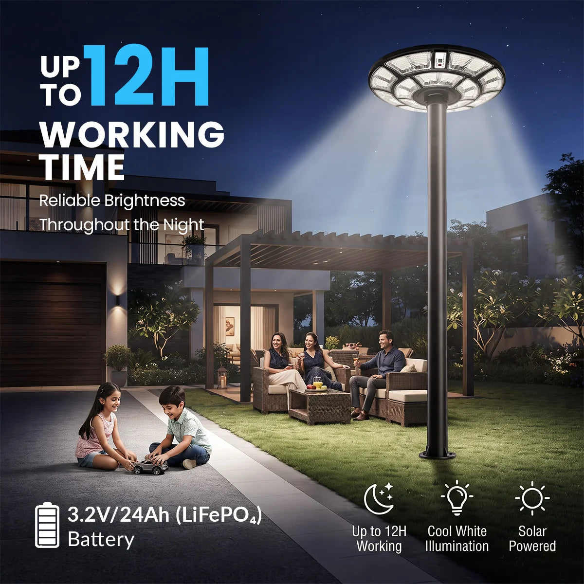 Hardoll 500W Solar UFO Light – Waterproof LED | Solar Light for Home & Garden Outdoor India (Cool White, Pole not Included)