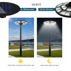 Hardoll 500W Solar UFO Light for Home Garden LED Lamp Waterproof Outdoor Lantern Lamp(Cool White)(Pole not Included)