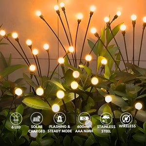 Hardoll Solar Lights Outdoor 6 LED Firefly Lamp for Home Garden Waterproof Decoration (Warm White-Pack of 1)