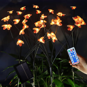 Hardoll Solar Lights Outdoor 24 LED Honey Bee Lamp for Home Garden Waterproof Decoration (Warm White-Set of 4x1)
