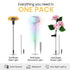 Set of solar lights including sunflower, RGB spike, and hydrangea flower lights on a white background.