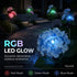 Decorative RGB LED lights in flower shapes on a garden path with text highlighting features.