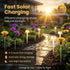 Solar-powered garden lights with flowers in a garden setting