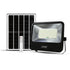 Solar flood light with panel and remote control on a white background