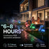 Modern outdoor setting with decorative RGB lights and text about lighting features.