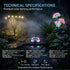 Glowing outdoor lights with technical specifications displayed
