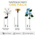 Three solar lights with different designs on a white background, labeled 'RGB Fireworks Solar Light', 'Sunflower Solar Light', and 'Hydrangea Flower Light'.
