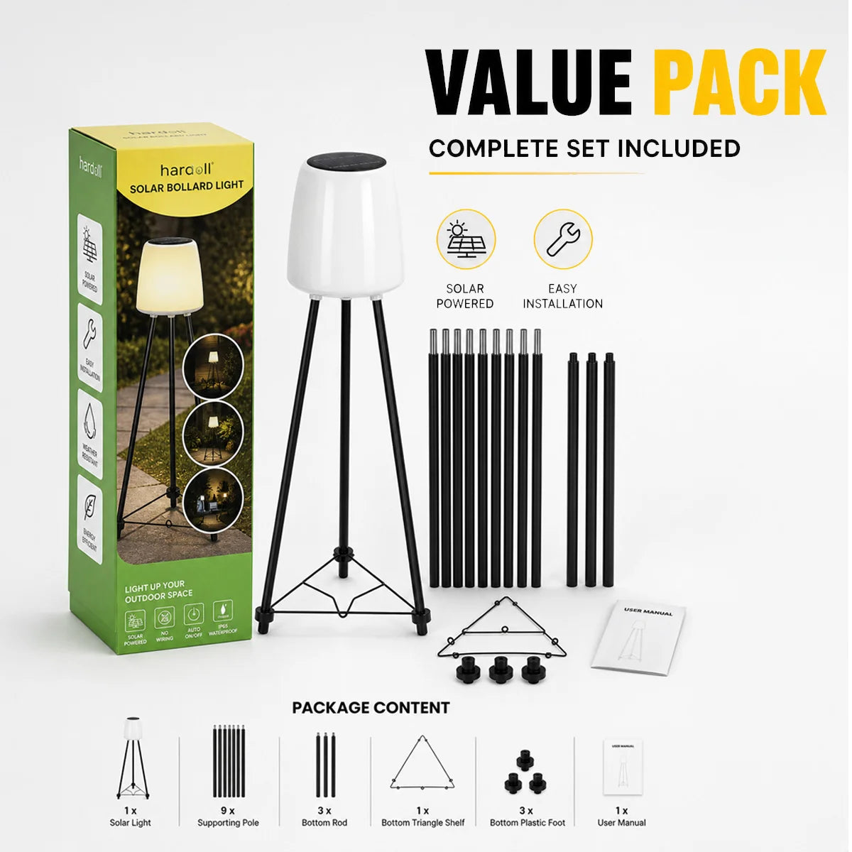 Hardoll 40 LED Solar Bollard Light – Waterproof Lantern with Plant Stand | Solar Light for Pathway, Patio & Garden India