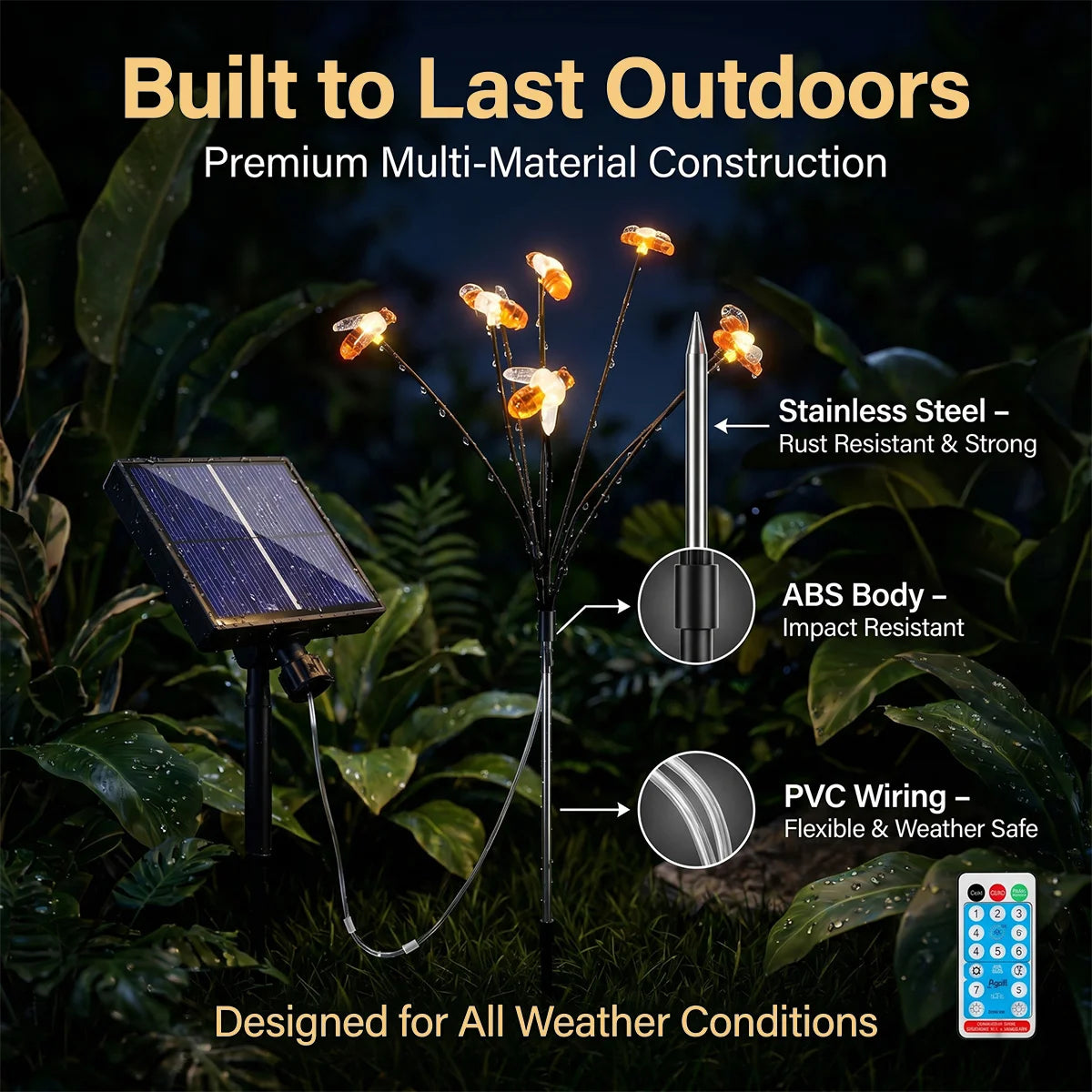 Hardoll 24 LED Solar Honey Bee Garden Light Stake – Waterproof | Solar Light for Home & Garden India (Refurbished, Pack of 4)
