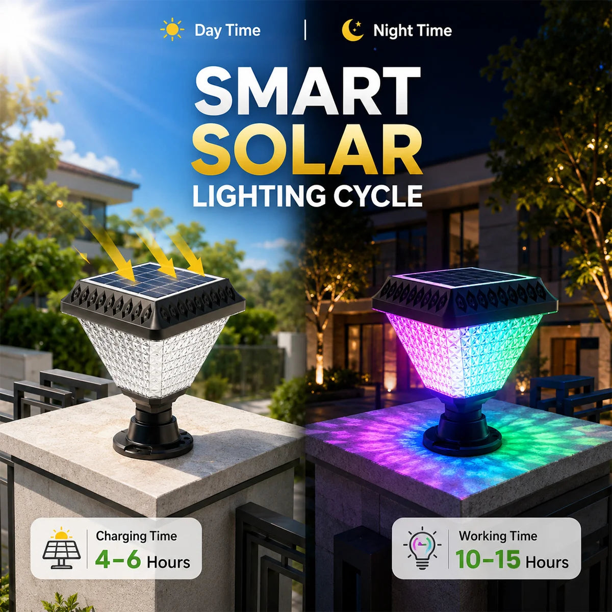 Hardoll 33 LED Solar Pillar & Gate Post Light – Waterproof | Solar Light for Home & Garden India Warm White+RGB