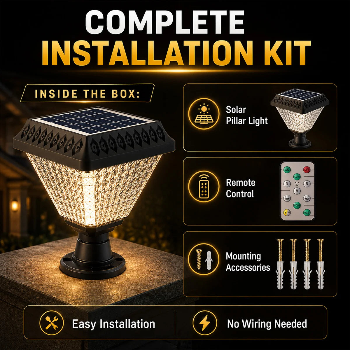 Hardoll 33 LED Solar Pillar & Gate Post Light – Waterproof | Solar Light for Home & Garden India Warm White+RGB