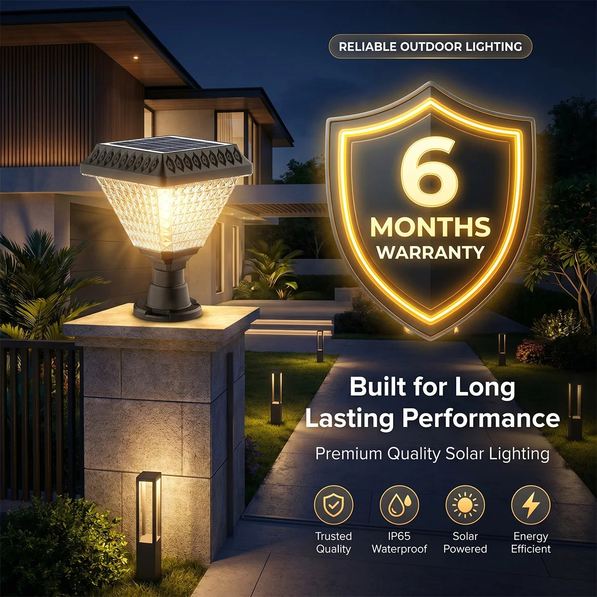 Hardoll 33 LED Solar Pillar & Gate Post Light – Waterproof | Solar Light for Home & Garden India Warm White+RGB