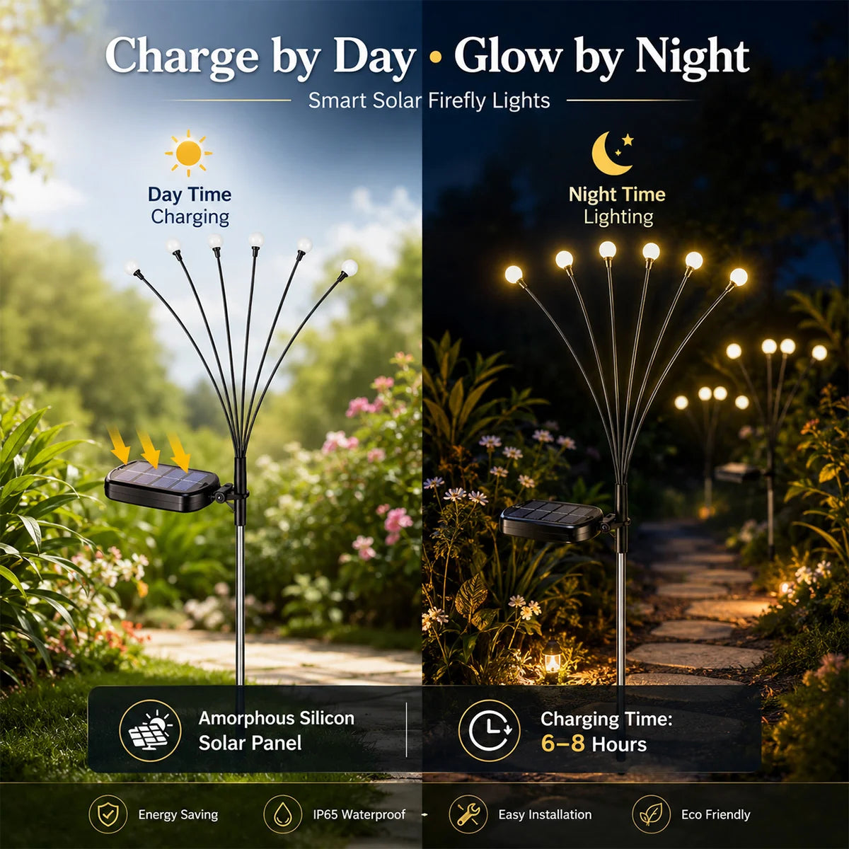 Hardoll 6 LED Solar Firefly Garden Decoration Light – Waterproof | Solar Light for Home India Warm White