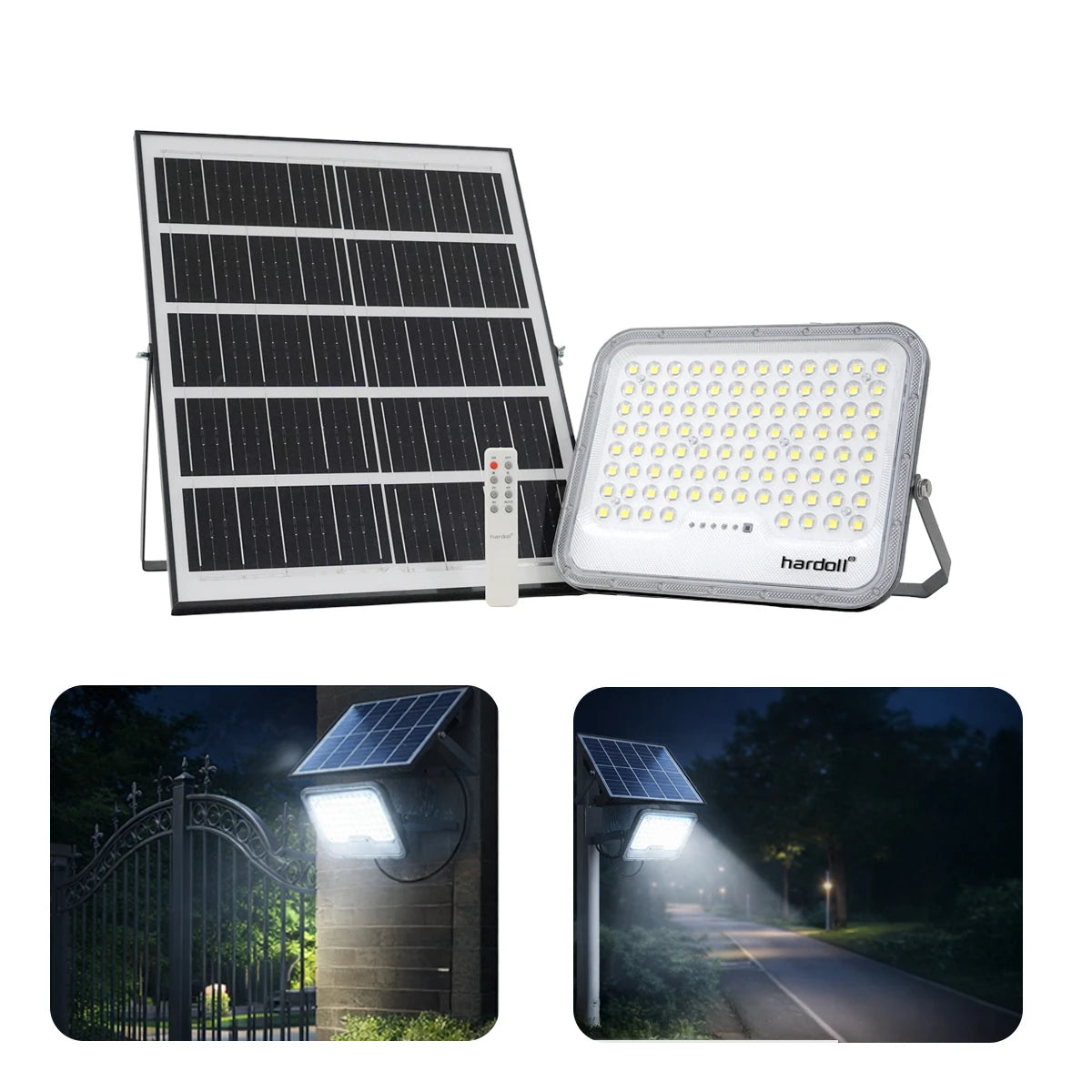 Hardoll 250W Solar Flood Light with Remote Control | High Power LED, 25000mAh LiFePO4 Battery, IP65 Waterproof, Aluminium Body for Outdoor Security Lighting (pack of 1)