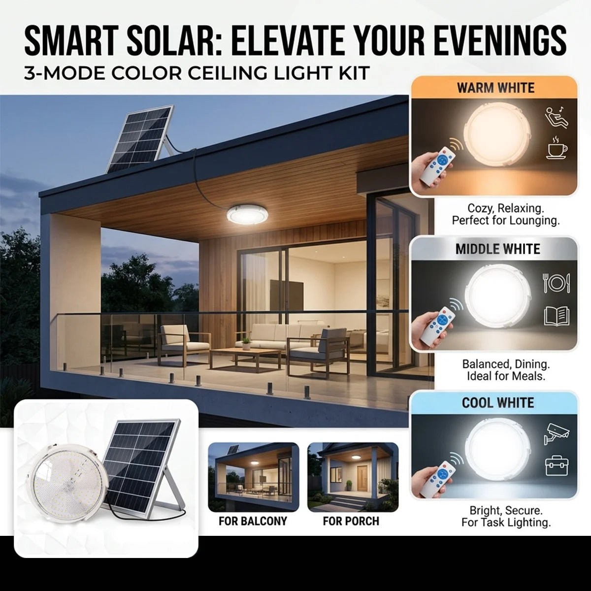 Hardoll 60W Solar Ceiling Light – Outdoor & Indoor LED Waterproof | Solar Light for Home & Garden India