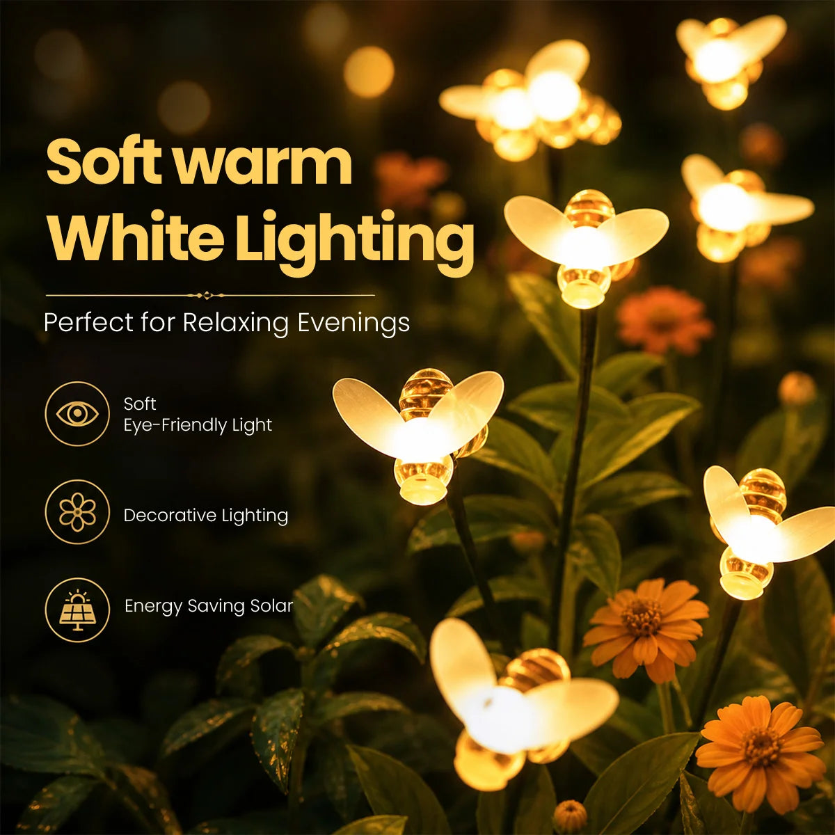 Hardoll 24 LED Solar Honey Bee Garden Light Stake – Waterproof | Solar Light for Home & Garden India (Refurbished, Pack of 4)
