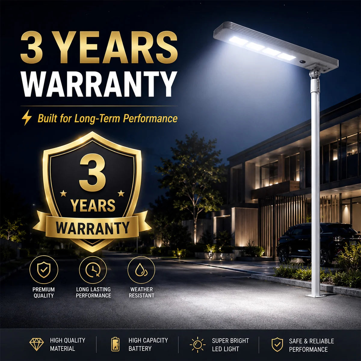 Hardoll 250W All-in-One Solar Street Light – Aluminium Body, Waterproof LED | Solar Light for Home & Garden India