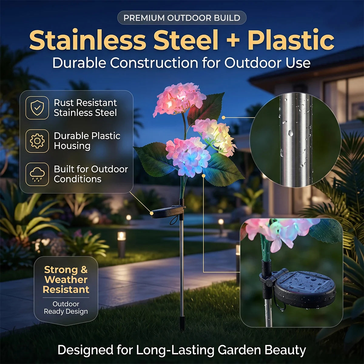 Hardoll Solar Hydrangea Flower Decorative Light – RGB, Waterproof | Solar Light for Home & Garden Outdoor India Pink