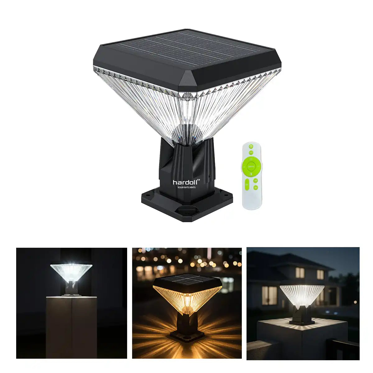 Hardoll Solar Gate & Garden Outdoor Lights for Home 8800mAh Battery, IP65 Waterproof, 64 LEDs, 3 Color Modes (Warm/Cool/Neutral), Remote Controlled, Square Shaped Pillar Lamps