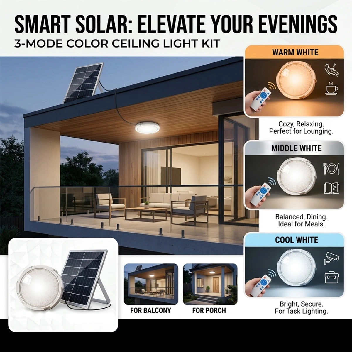 Hardoll 40W Solar Ceiling Light Indoor – Waterproof LED Emergency Solar Light for Home, Garden, Yard & Patio India (Cool White)