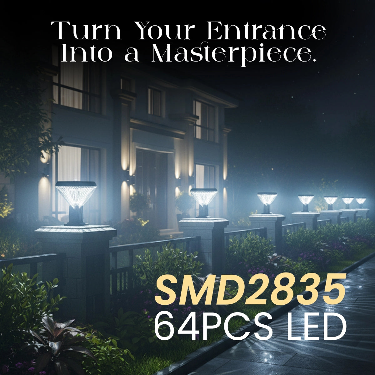 Outdoor lighting setup with SMD2835 LED lights on a house entrance.