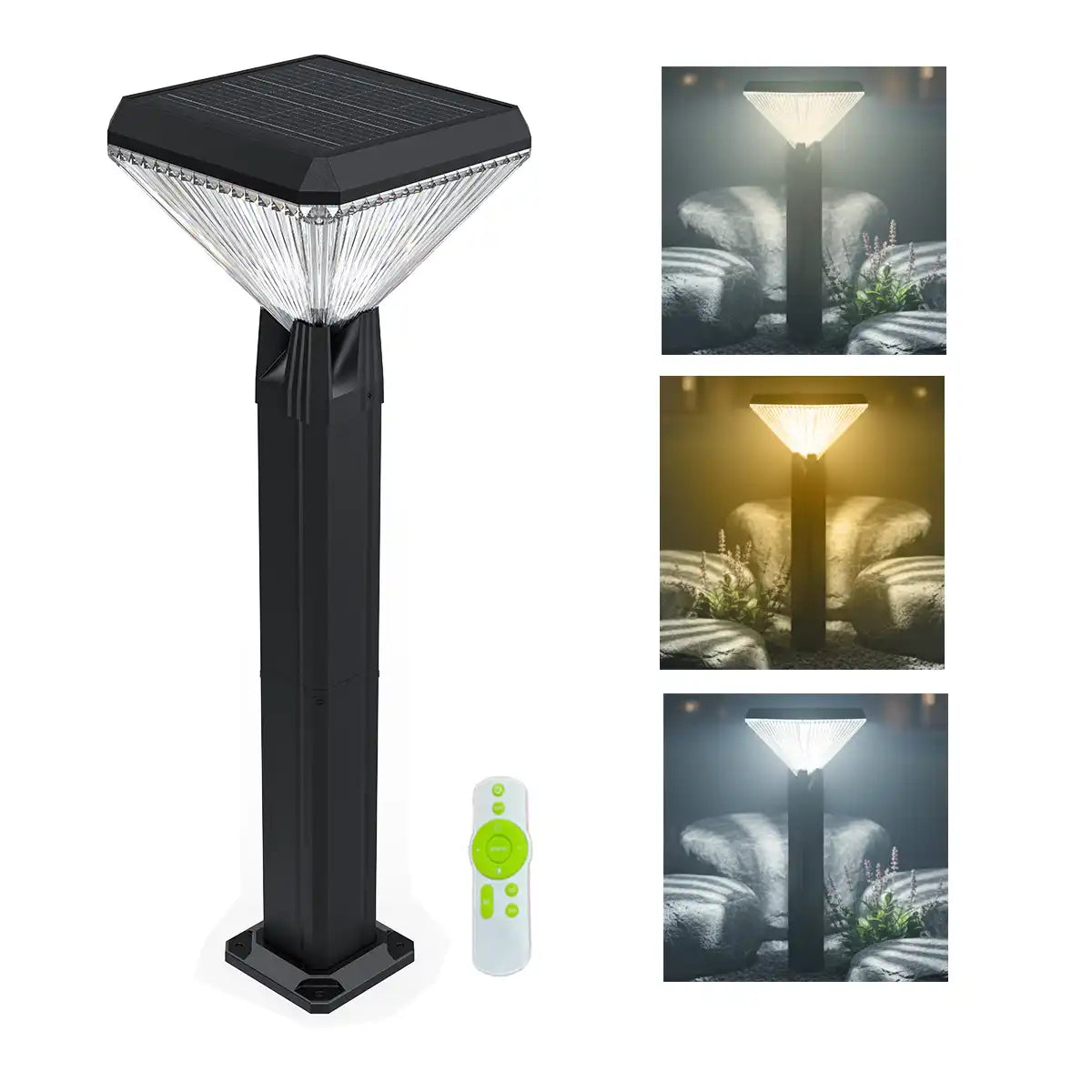 Hardoll Solar Gate and Garden Lights for Home – 8800mAh Battery, 64 LEDs, IP65 Waterproof, 3 Color Modes, Remote Controlled Square Pillar Lamps With Poles