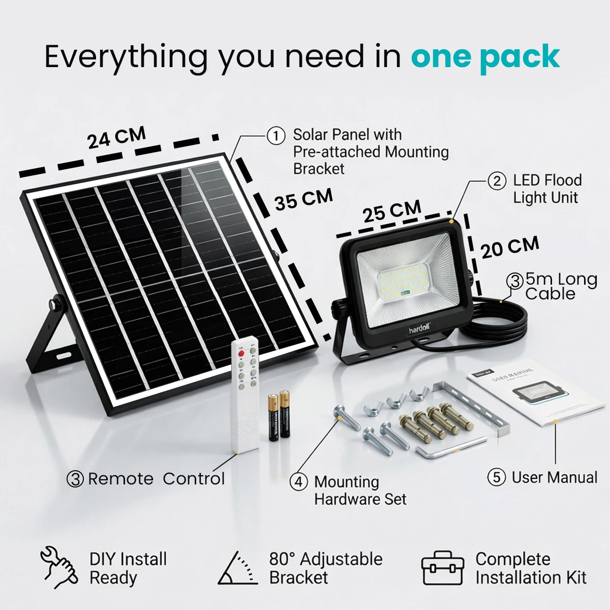 Hardoll 150W Solar Flood Light Outdoor – Ultra Bright LED, Remote Control, Waterproof IP65, Long Backup 10000mAh Battery for Security Lighting (pack of 1)