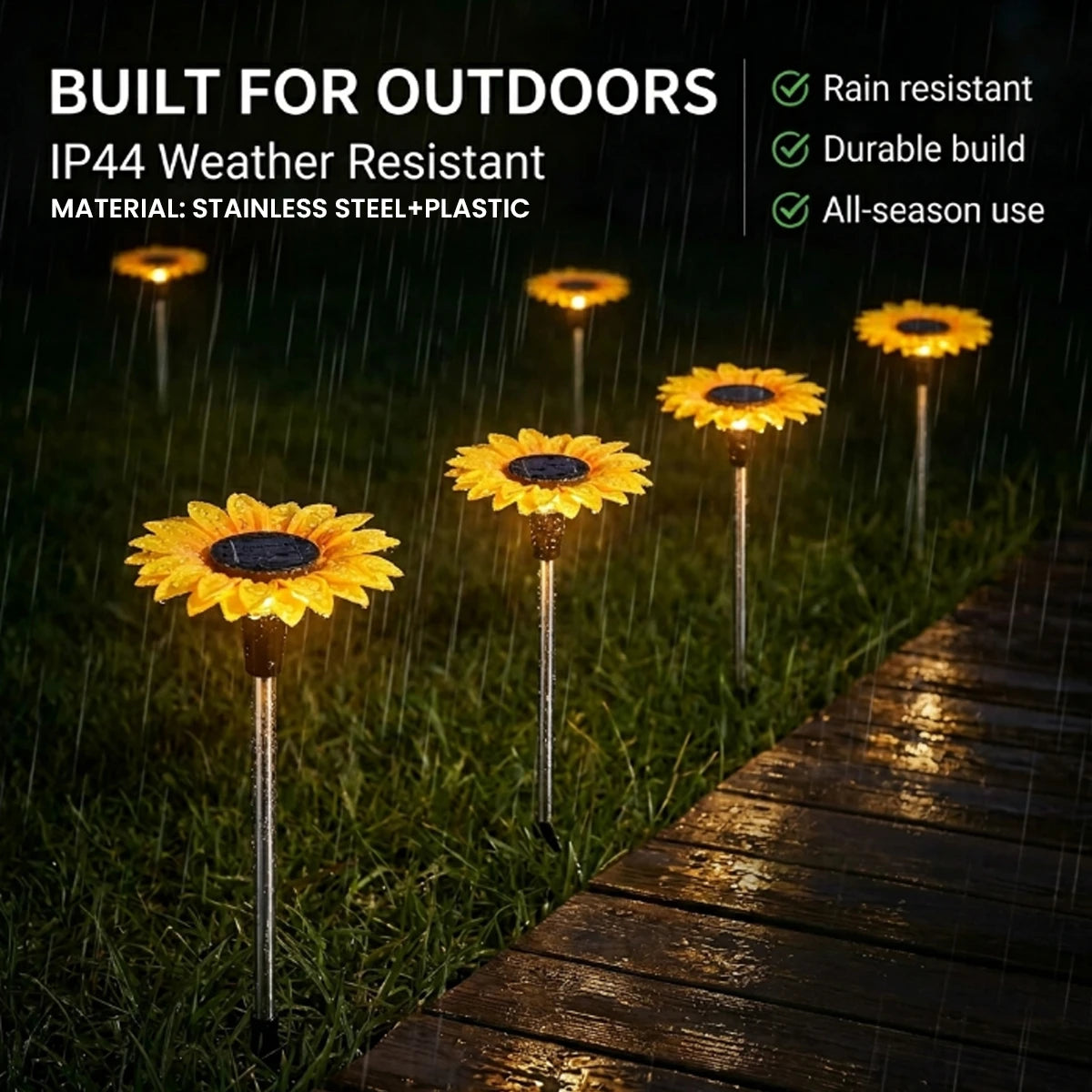 Hardoll Solar Sunflower Garden Decoration Light – Outdoor Waterproof | Solar Light for Home India Warm White (Refurbished, Pack of 4)
