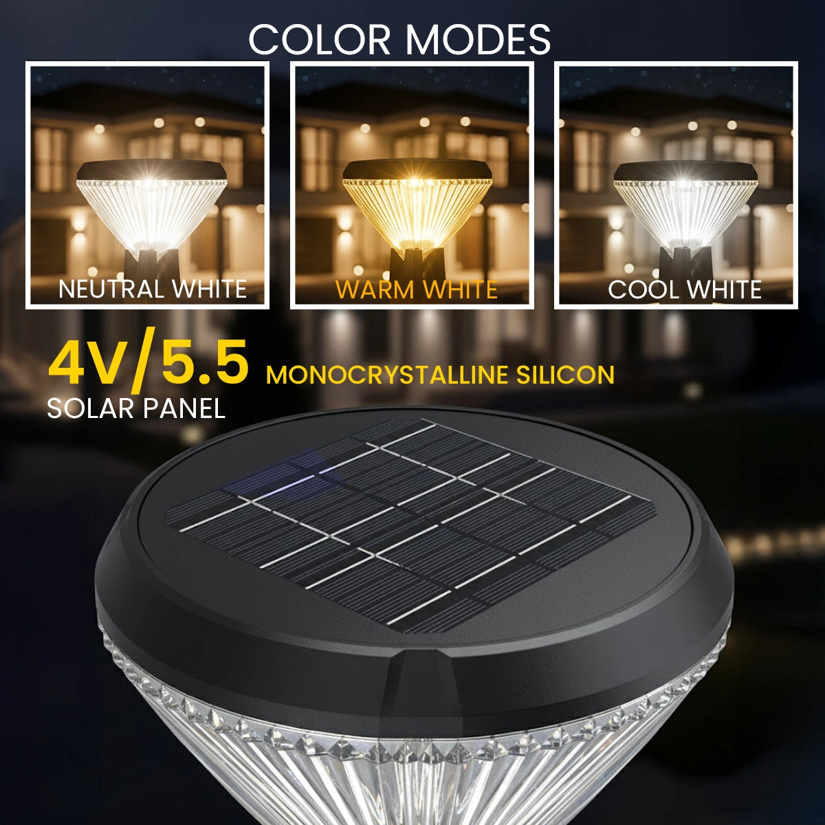 solar gate lights with color mode