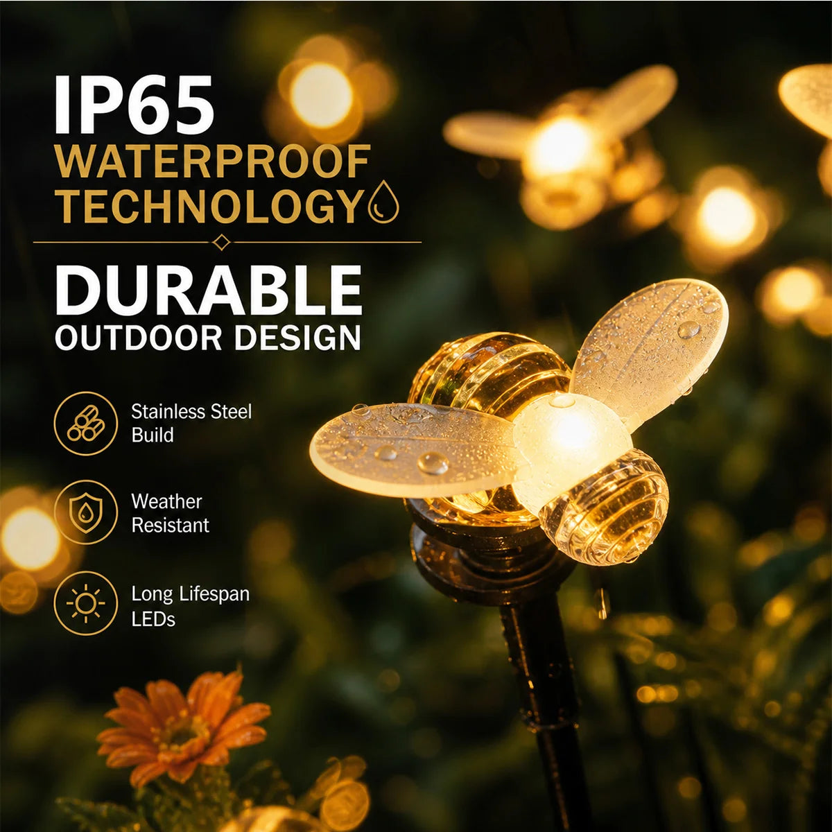 Hardoll 24 LED Solar Honey Bee Garden Light Stake – Waterproof | Solar Light for Home & Garden India (Refurbished, Pack of 4)