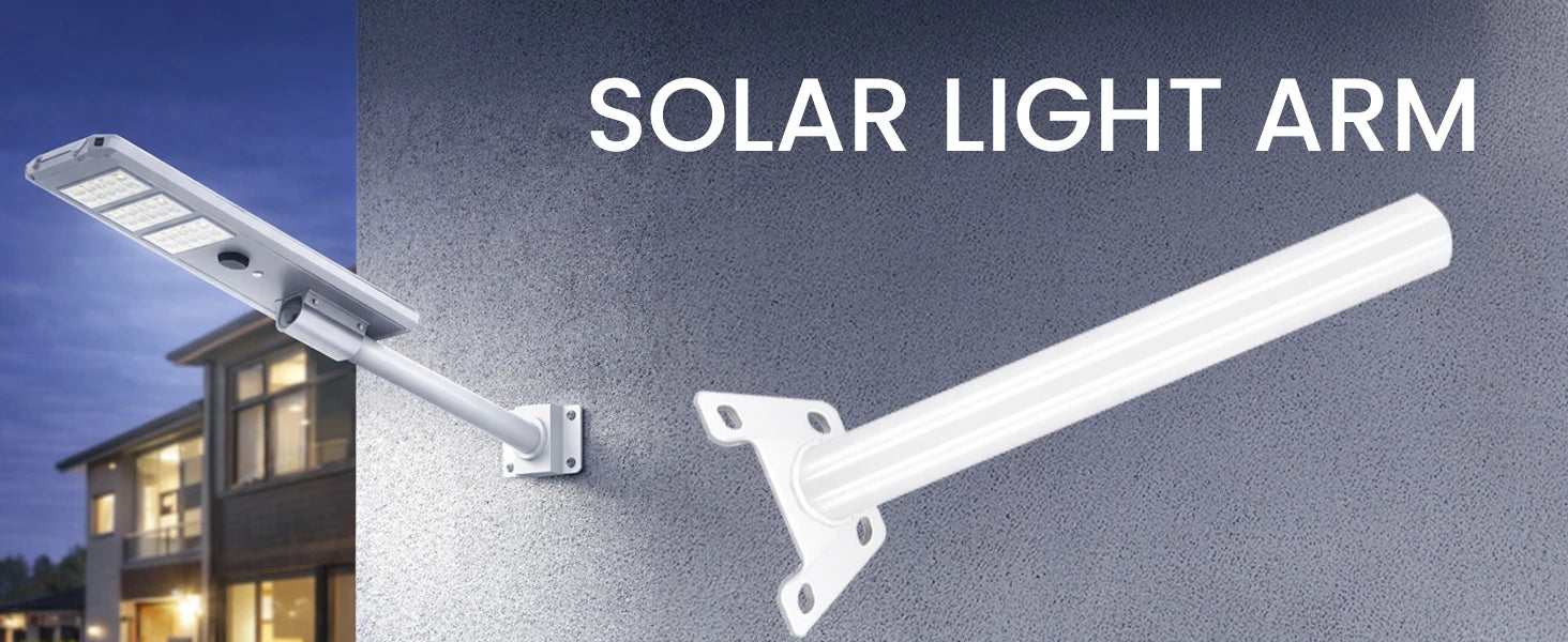 Solar light arm with a building in the background