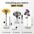 Set of solar garden lights including sunflower, RGB ground light, and hydrangea flower light with packaging details.