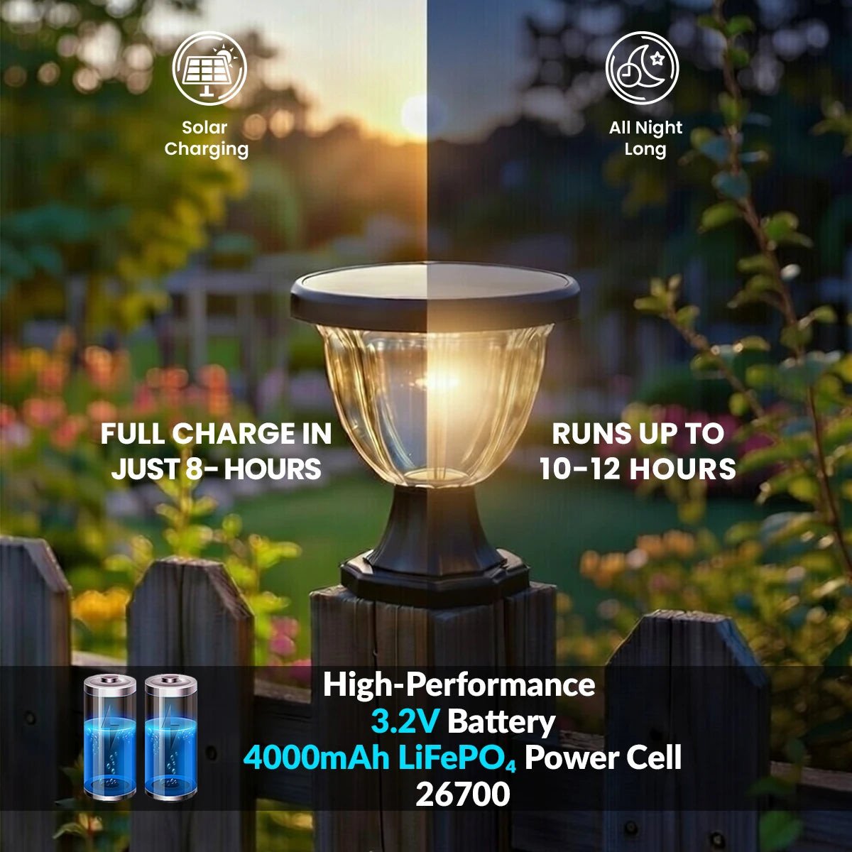 Hardoll Solar Gate Light 72 LED – Outdoor Garden Pillar Lamp with LiFePO4 Battery, IP65 Waterproof, 3 Color Modes & Remote Control (pack of 1)