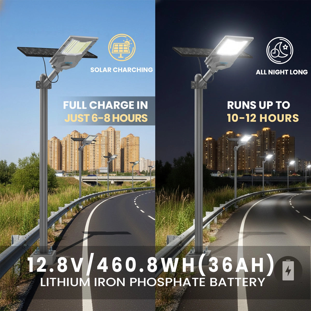 solar street light with inbuild lithum iron phosphate battery