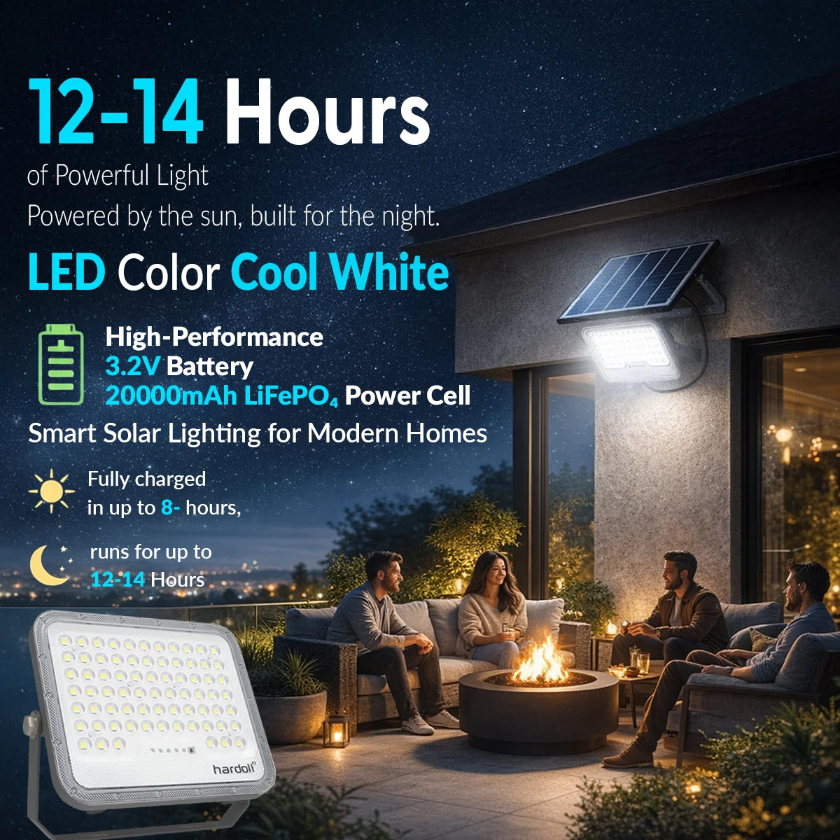 hardoll Solar Flood Light 200W with Remote, Cool White LED, 5M Cable, Waterproof IP65 Aluminium + Lens Body, Replaceable 20000mAh Lifepo4 Battery for Home, Garden, Terrace, Outdoor (Pack of 1)