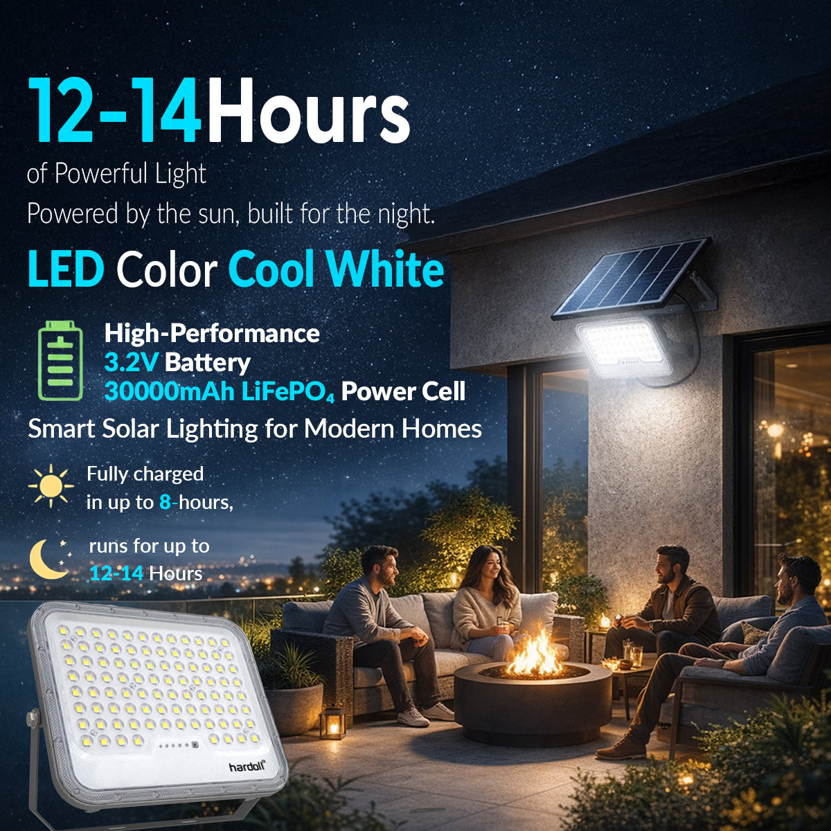 Hardoll 300W Solar Flood Light for Outdoor | High Bright LED, Remote Control, Waterproof IP65, Long Backup Battery for Garden & Terrace (pack of 1)