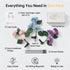 Solar hydrangea lights set with packaging, user guide, solar panel, and ground stakes on a white background.
