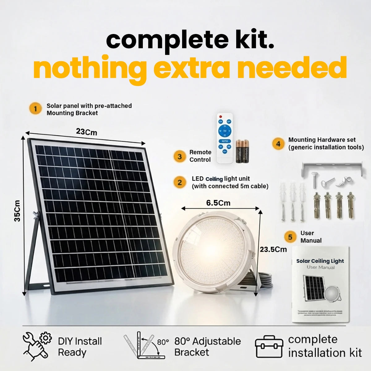 Hardoll 60W Solar Ceiling Light – Outdoor & Indoor LED Waterproof | Solar Light for Home & Garden India