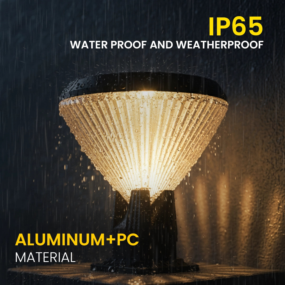 Light fixture under rain with IP65, Waterproof and Weatherproof,  and Aluminum+PC Material.