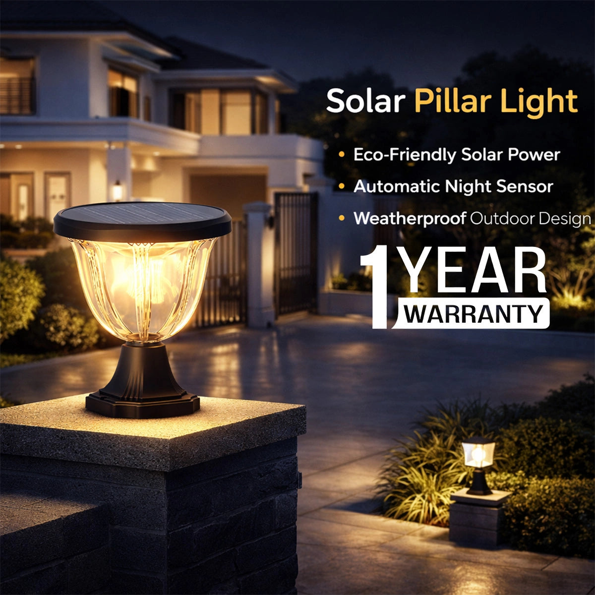 Hardoll Solar Gate Light 72 LED – Outdoor Garden Pillar Lamp with LiFePO4 Battery, IP65 Waterproof, 3 Color Modes & Remote Control (pack of 1)